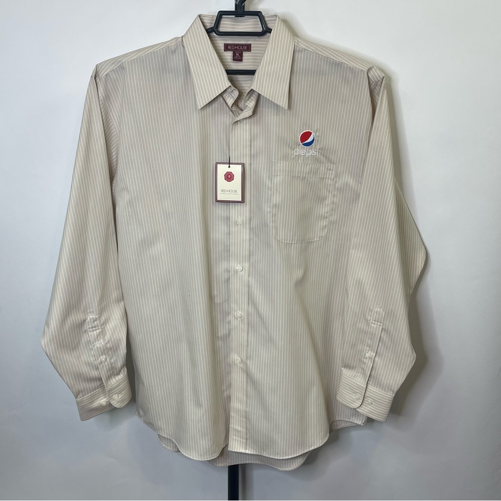 NEW Pepsi Tan Striped Red House Long Sleeve Shirt Size XL Men’s
